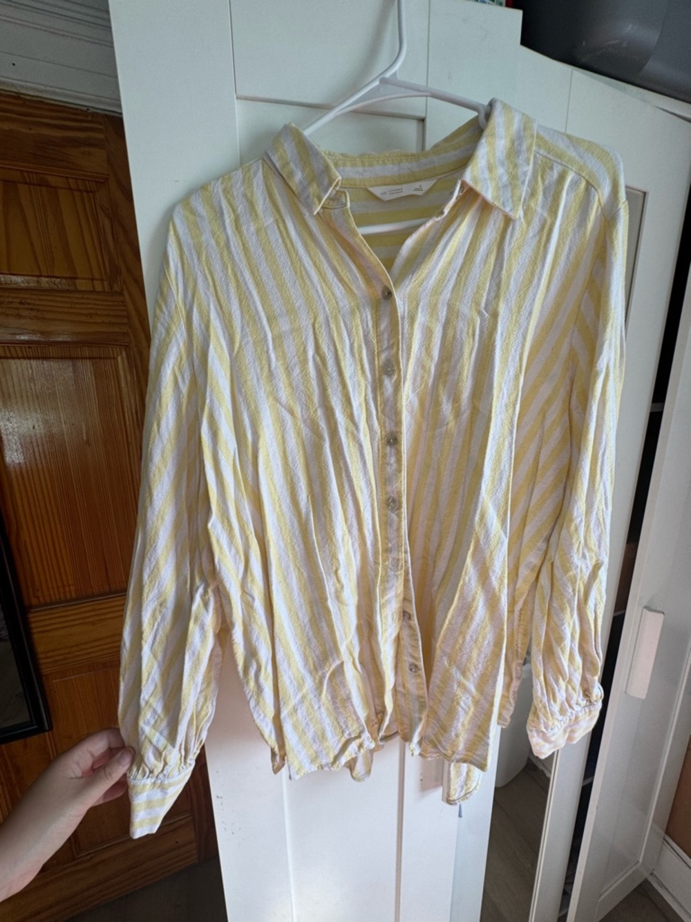 LC Lauren Conrad Yellow and White Striped Button-Down Shirt